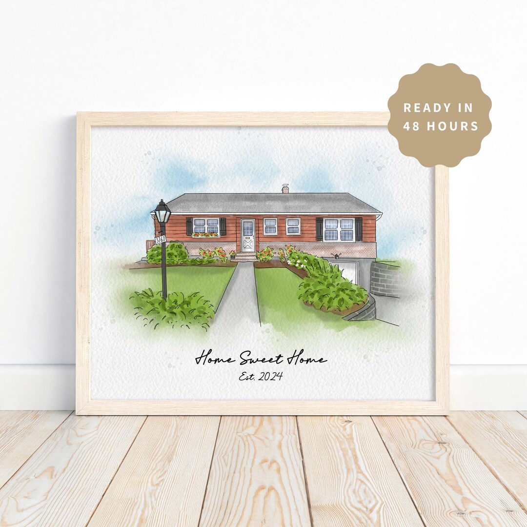 Custom Watercolor House Art | Minimalist Home Sketch | Digital Artwork ...