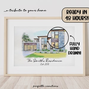 Minimalistische aquarelschets van je huis | Gepersonaliseerde digitaal huiskunstwerk. Aangepast attent housewarmingcadeau | Handgemaakt in 48 uur
