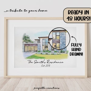 Minimalist Watercolour Sketch of Your Home Personalized Digital House Artwork. Custom Thoughtful Housewarming Gift Handmade in 48 Hours image 2