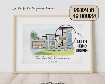 Minimalist Watercolour Sketch of Your Home | Personalized Digital House Artwork. Custom Thoughtful Housewarming Gift | Handmade in 48 Hours