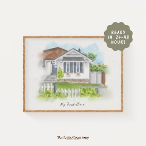Aquarel huisportret, handgeschilderd huisaandenken, aangepast nieuw huiscadeau, makelaarscadeau voor klanten, huisillustratiekunst
