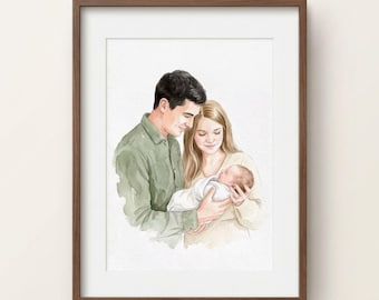 Custom Watercolor Family Portrait from Photo, Father's Day Gift for Dad, Hand Painted Couple Portrait, Personalized Art Gift for Him