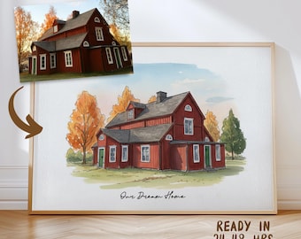 Personalized Watercolor Home Painting | Custom House Drawing | New Home Gift | Realtor Thank You | Holiday Home Decor | Christmas Gift