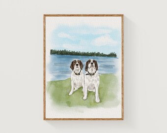 Custom Watercolor Pet Portrait, Hand Drawn Dog Cat Illustration (Digital File)