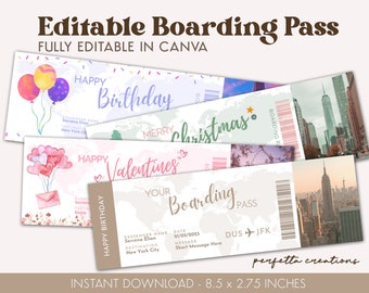 Editable Boarding Pass | Airline Ticket Template | Vacation Surprise, Holiday Destination, Christmas, Anniversary Gift | Digital & Printable