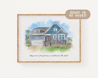 Handmade Watercolor House Portrait, Custom Home Sketch (Digital Item)
