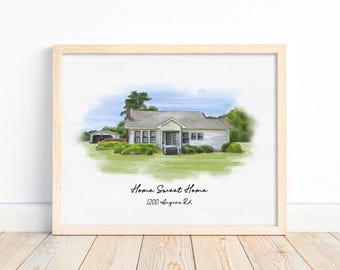 Custom Watercolor House Portrait, New Home Keepsake (Digital)
