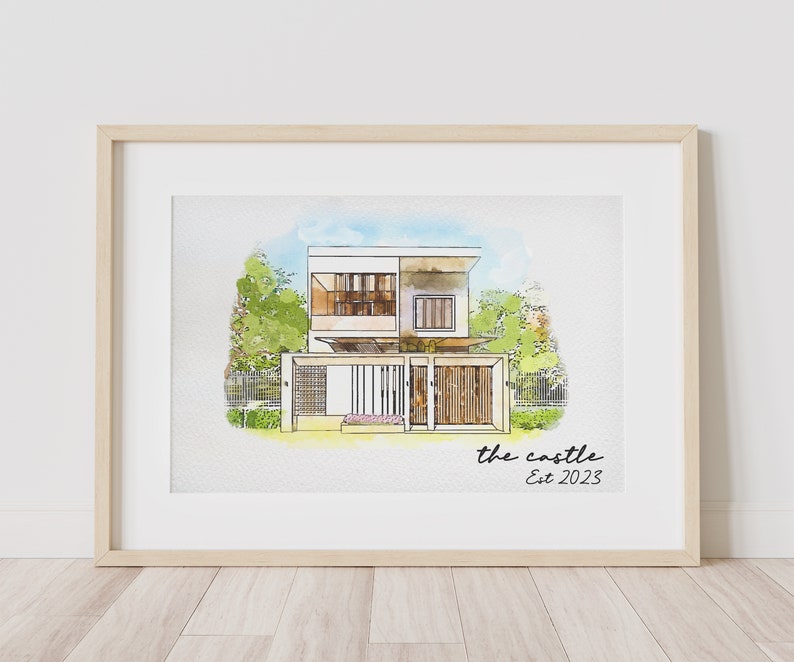 Minimalist Watercolour Sketch of Your Home Personalized Digital House Artwork. Custom Thoughtful Housewarming Gift Handmade in 48 Hours image 4