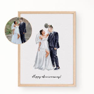 Minimalistisch aquarel bruiloft portret | Aangepaste handgeschilderde paarkunst | Gepersonaliseerd huwelijkscadeau | Aangepaste aquareltekening van foto