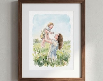 Custom Portrait from Photo, Personalized Mom Gift, Mother's Day Digital Art, Family Illustration