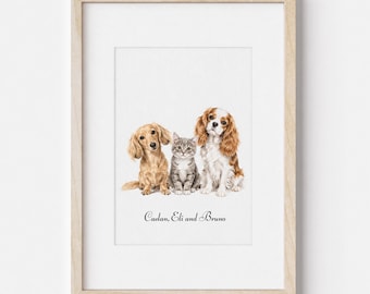 Personalized Watercolor Pet Portrait, Custom Dog or Cat Painting, Pet Memorial Keepsake, Hand-Painted Style Artwork from Photo