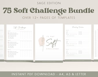 75 Day Soft Challenge Tracker Bundle SAGE EDITION | Fitness & Health Planner | Habit Tracker | Challenge Journal | Digital and Printable