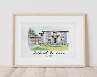 Minimalist Watercolour Sketch of Your Home | Personalized Digital House Artwork. Custom Thoughtful Housewarming Gift | Handmade in 48 Hours