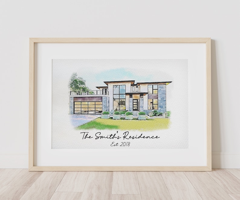 Minimalist Watercolour Sketch of Your Home Personalized Digital House Artwork. Custom Thoughtful Housewarming Gift Handmade in 48 Hours image 7