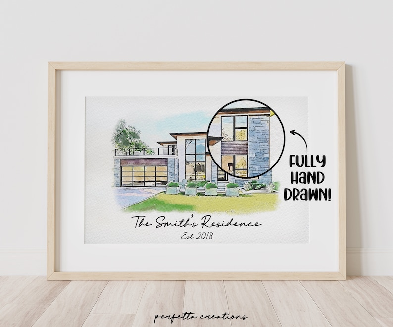 Minimalist Watercolour Sketch of Your Home Personalized Digital House Artwork. Custom Thoughtful Housewarming Gift Handmade in 48 Hours image 8