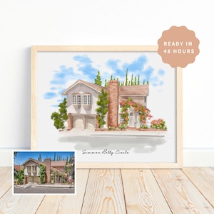 Aangepaste aquarel huisportret, cadeau huiseigenaren, ons eerste huis print, eerste huis handgetekende schets, aangepaste huiskunst, housewarmingcadeau