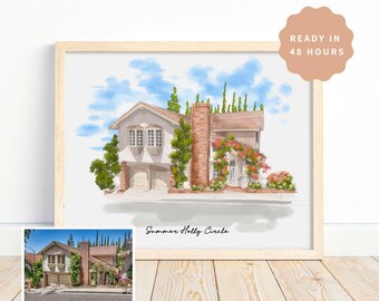 Custom Watercolor House Portrait, Homeowners Gift, Our First Home Print, First Home Hand Drawn Sketch, Custom House Art, Housewarming Gift