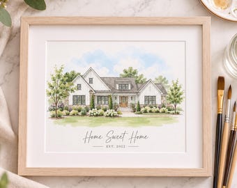 Minimalist Watercolour Sketch of Your Home | Personalized Digital House Artwork. Custom Thoughtful Housewarming Gift | Handmade in 48 Hours