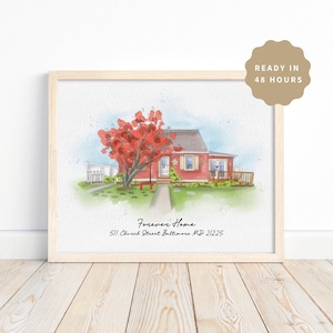 Onze eerste thuiskunst | Aangepaste aquarel huisportret | Minimalistische handgetekende aandenken | Housewarmingcadeau | Cadeau makelaar | Valentijnscadeau