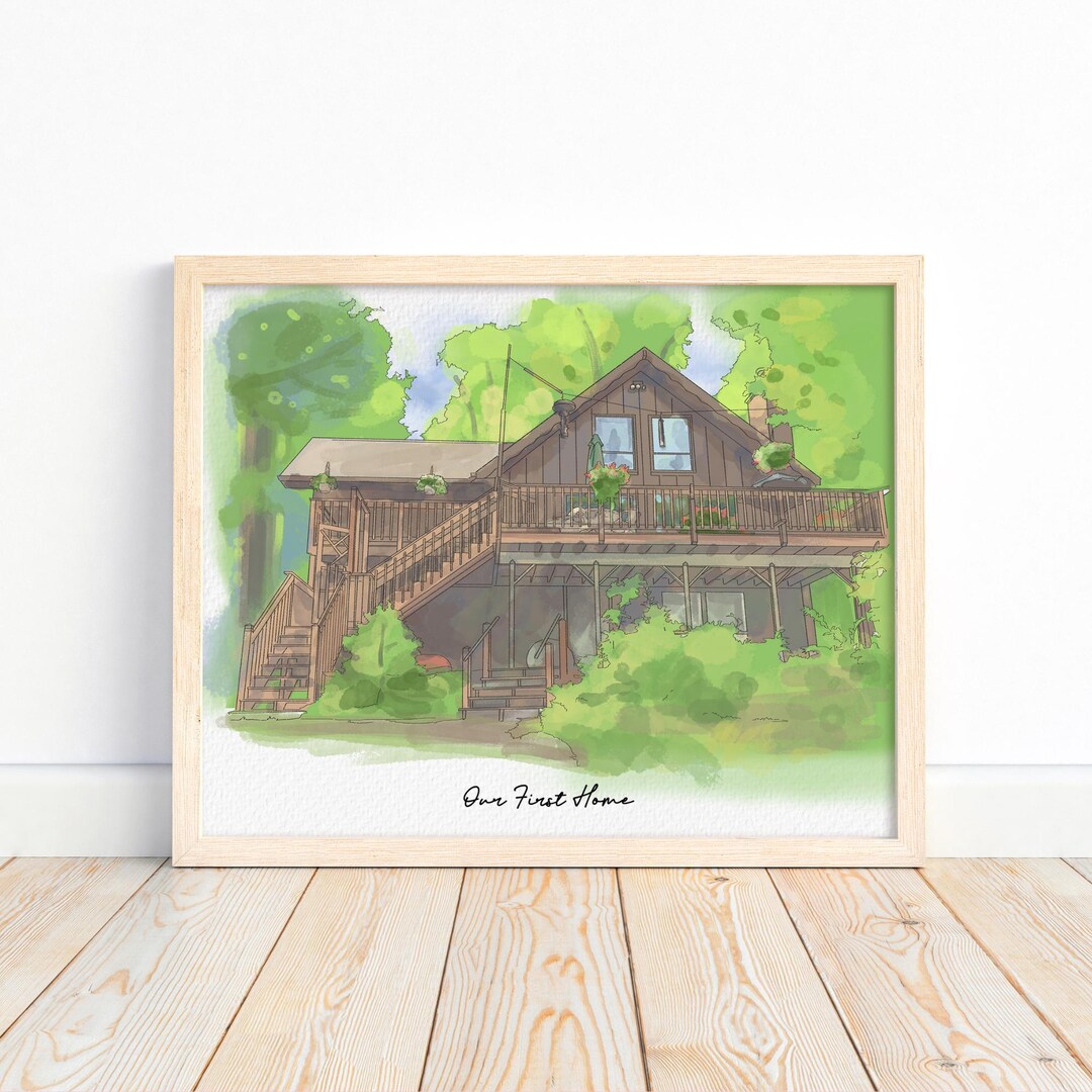 Custom Hand-painted Watercolor Home Portrait, Christmas Gift for Family ...