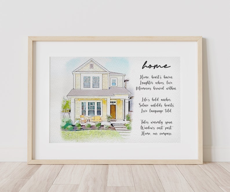 Custom Watercolor Home Portrait, Hand Drawn House Painting