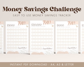 Monthly Savings Challenge Tracker | 52 Week and 60 Day Money Saver | Challenge Journal Bundle | A4, A5 & US LETTER | Digital and Printable