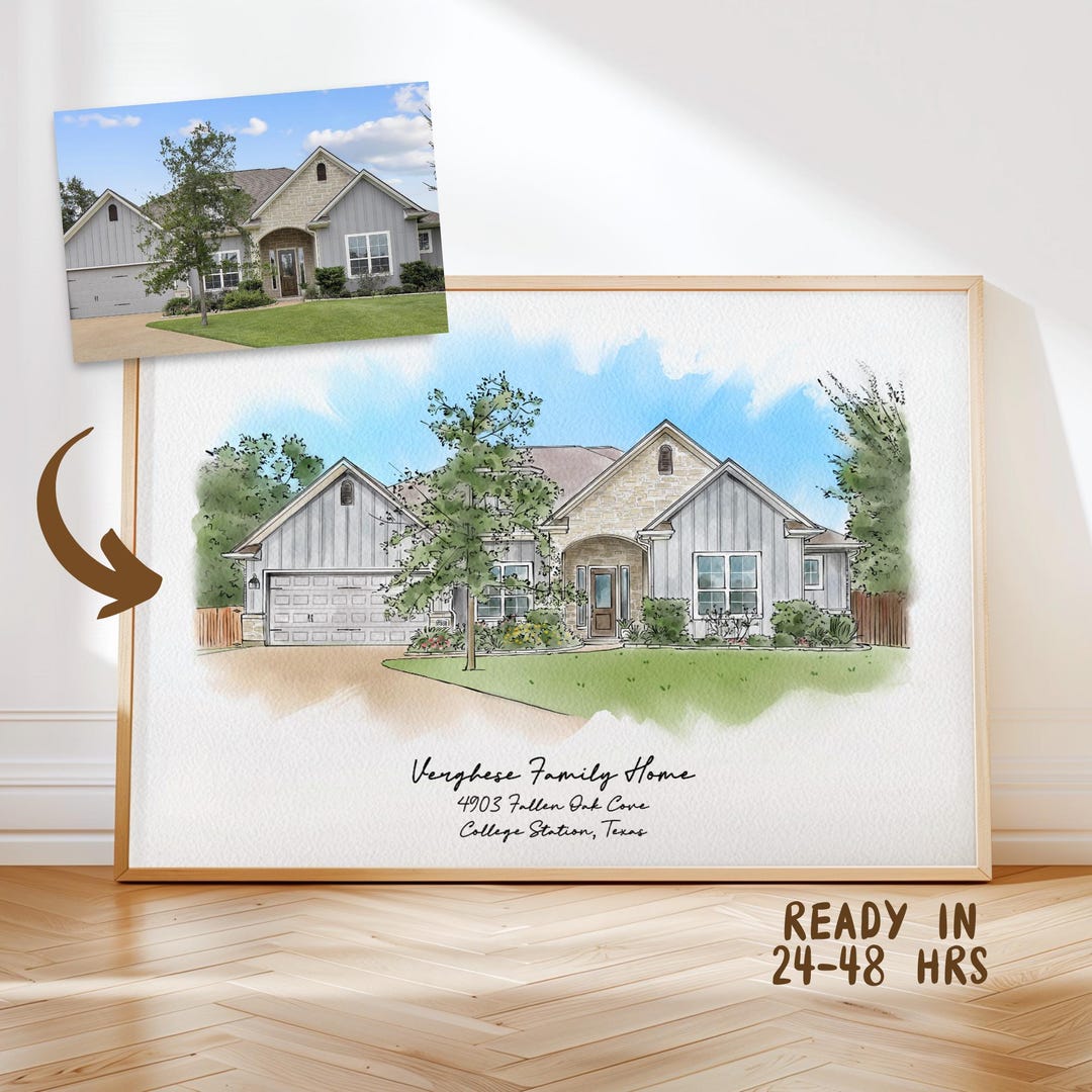 Personalized House Portrait From Photo | Watercolor Home Illustration ...