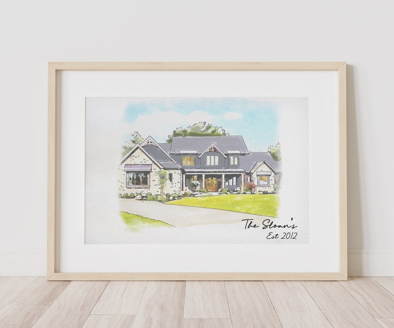 Minimalist Watercolour Sketch of Your Home Personalized Digital House Artwork. Custom Thoughtful Housewarming Gift Handmade in 48 Hours image 3