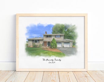 Aangepaste aquarel huisportret | Handgeschilderde woonkunst | Gepersonaliseerd huiscadeau | Schets huis aquarel | Tekening aangepast huis