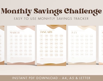 Monthly Savings Challenge Tracker | Printable Template (Digital Download)