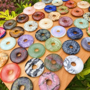30 MM Natürlicher Edelstein Donut,Kristall Donut,Glück Sicherheit Anhänger Schmuck,Healing Energy Decor,Rosenquarz/Labradorit Stein GemGift