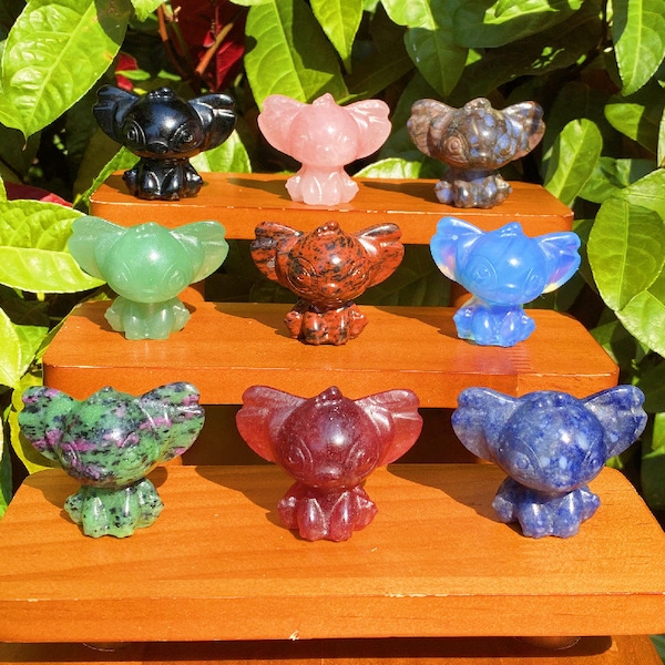 Cristal tallado a mano de 1,5 pulgadas con puntada: Animal de dibujos animados de piedras preciosas