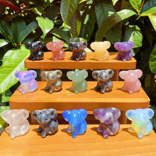 1.2 Inches,Crystal Carved Cute Koala Figurine,Koala Home Decor,Crystal Koala,Amethyst/Rose Quartz/Opal Koala，Carved Animal，Crystal Gift