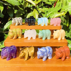 Hand Carved Crystal Bear: 1.5 inch Healing Stone Animal Figurine