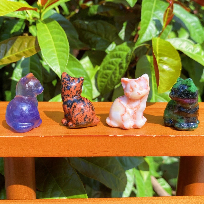 1.3inch Mini Crystal Cat Natural Gemstone Carved Cute Cat Etsy
