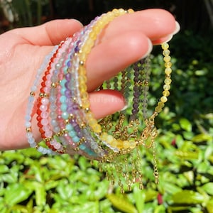 Natural Crystal Beaded Bracelet: Energy Gemstone Copper Chain (3-3.5mm)