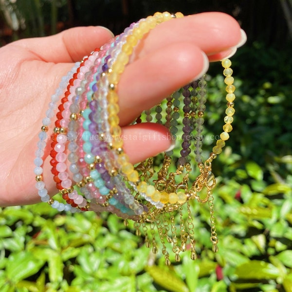 3-3.5mm, Natural Crystal Beads Bracelet, Adjustable Chain Beaded Bracelet, Energy Gem Bracelet, Healing Crystal, Gift for Mother's Day