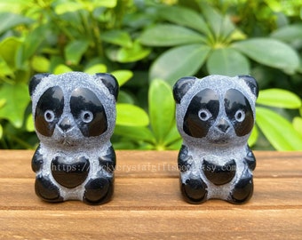黒曜石パンダ彫刻：癒しのクリスタル動物彫刻 - Etsy 日本
