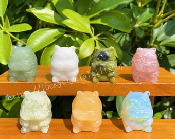 Hand-Carved Crystal Hippo Statue: Opal, Jade, Quartz (1.2 inches)
