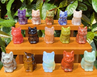 Crystal Carved Cat Figurine, Natural Gemstone Animal, 1.5 inch