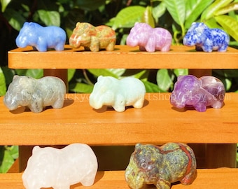Hand-Carved Crystal Hippo Statue: Healing Stone Animal Decor (1.4 inches)
