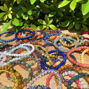 6mm Natural Crystal Beaded Bracelet: Amethyst, Quartz & More
