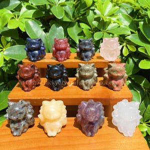 Carved Crystal Nine-Tailed Fox Statue: Healing Energy Gemstone, 1.5&quot;