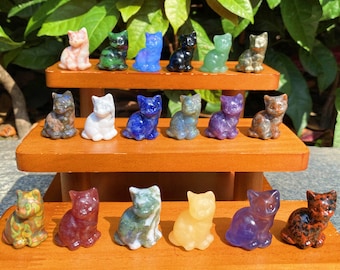 Estatueta de gato esculpida em pedra preciosa de 1,3 polegadas: estátua de animal de cristal natural