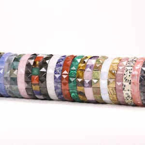 Natural Gemstone Square Stretch Bracelet, Hand-Cut Crystal Stackable Wristband, Unisex Healing Crystal Jewelry Gift