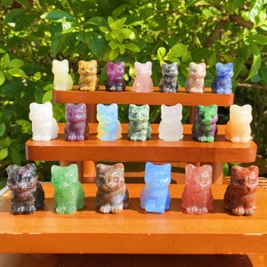 1.2" Natural Gemstone Carved Cat Figurine  Quartz Crystal animal Crystal decoration Rose Quartz/Opal/Rainbow Fluorite Crystal gifts