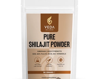 Pure Shilajit Powder - 60% Fulvic Acid, Siberian, High Strength, ISO 17025 Lab Tested - 2 Month Supply - Vegan Friendly. Packed in The UK.