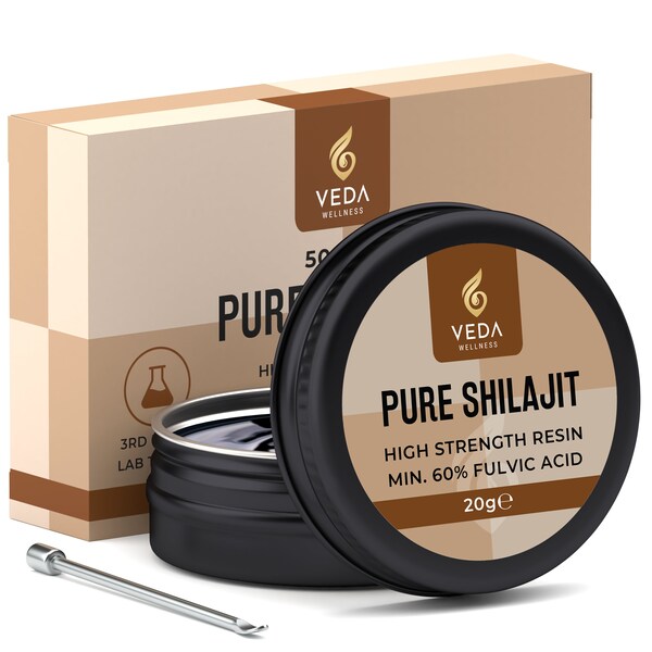 Pure Shilajit Resin 20g-60% Fulvic Acid, High Strength, Lab Tested, Made in UK.  84+ Minerals, Maximum Bioavailability, Vegan Friendly.