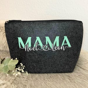 Kosmetiktasche, Schminktasche, Kulturtasche personalisiert mit Mama und Namen der Kinder, Geschenk für Muttertag