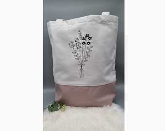 Hochwertiger Shopper, Einkaufstasche, Umhängetasche mit Blumenmotiv, personalisierbar